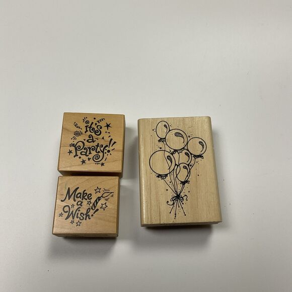 PSX Party Stamp Set of 3  Wood Mounted Rubber Stamp - Picture 1 of 5